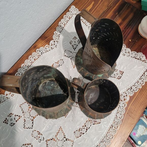 Pfaltzgraff Village Copper Pillar Candle Holders set of 3 Vintage Pierced USA - Picture 7 of 16